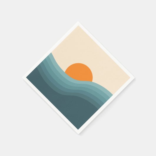 Retrostil abstrakte Sonnenuntergangslandschaft Serviette (Ecke)