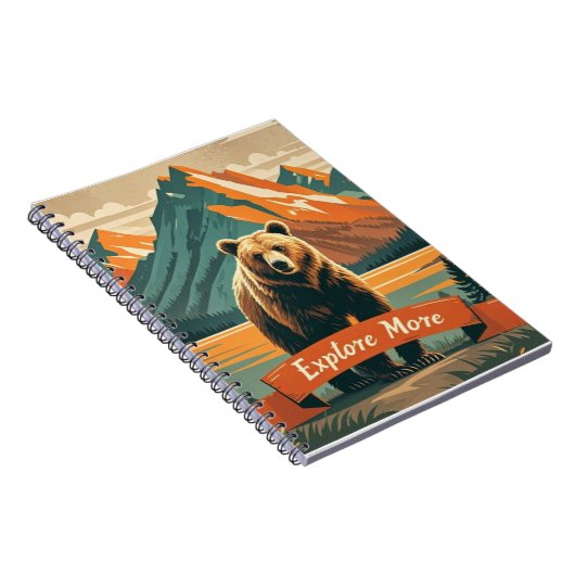 Retrostil Bären Cartoon und Gebirge Notizblock (Rechte Seite)