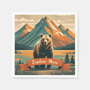 Retrostil Bären Cartoon und Gebirge Serviette