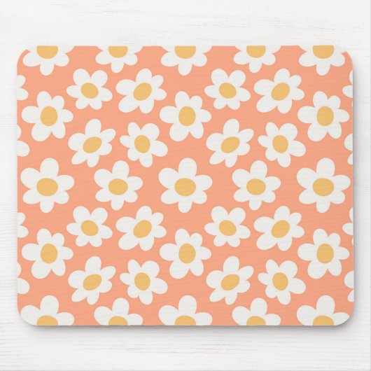 Retrostil blüht auf orangefarbenem Hintergrund Mousepad (Vorne)
