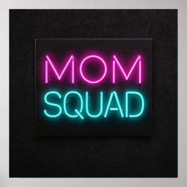Retrostil "Mama Squad" Neon rosa und aquamarin Poster