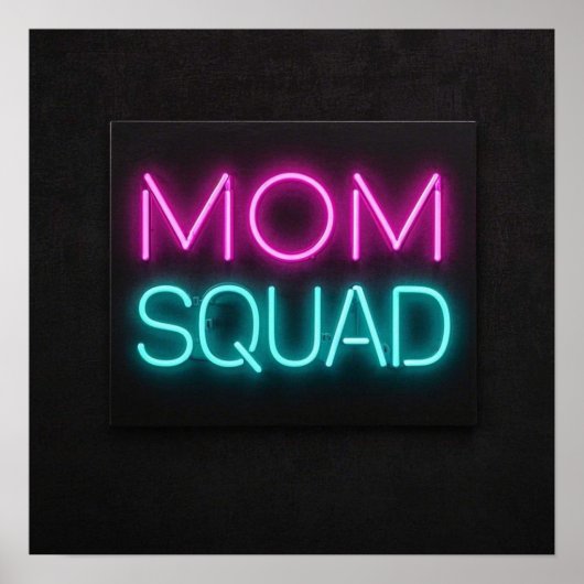 Retrostil "Mama Squad" Neon rosa und aquamarin Poster (Vorne)