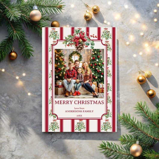 Retrostreifen mit Kiefernbogen-Foto Feiertagskarte