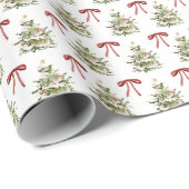 Retrovibe, rote Bogen und Weihnachtsbaummuster Geschenkpapier (Rolleneckpunkt)