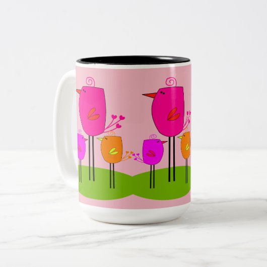 Retrovögel 2 zweifarbige tasse (Vorderseite Links)