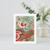 Retrovogel, Ast und Blume Postkarte (Stehend Vorderseite)