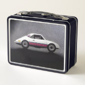 Retrowagen in Weiß und Rosa Metall Brotdose (Rückseite)