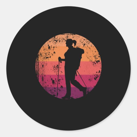 Retrowanderung Vintage Wanderfrau Runder Aufkleber (Vorderseite)