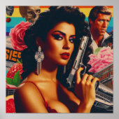 Retrowave Action Woman Poster (Vorne)