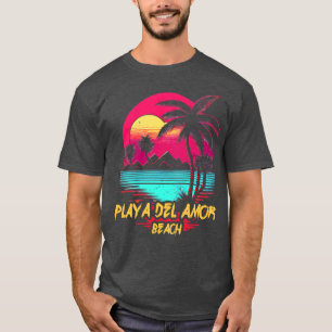 Retrowave Beach Playa del Amor Beach T-Shirt