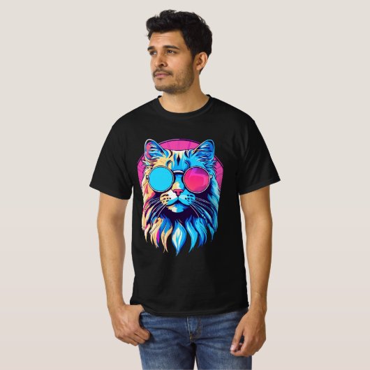 Retrowave-Coole Katze: Die Neon Vibes einbinden T-Shirt (Vorne ganz)