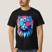 Retrowave-Coole Katze: Die Neon Vibes einbinden T-Shirt (Vorderseite)