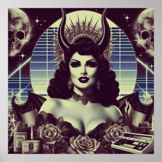 Retrowave Devilish Woman Poster (Vorne)