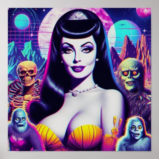 Retrowave Gothic Woman Poster (Vorne)