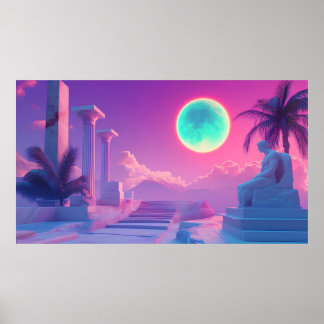 Retrowave-Griechisches Gottes-Poster - Neon Vaporw Poster