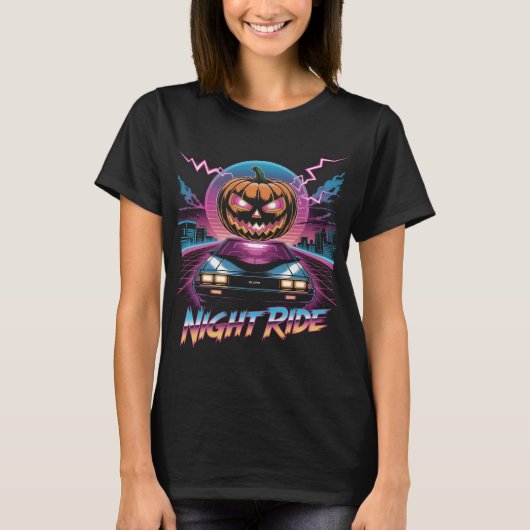 Retrowave Halloween Pumpkin Night Ride T - Shirt | (Vorderseite)