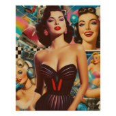 Retrowave Pin-up Collage Poster (Vorderseite)