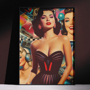 Retrowave-Pin-up-Collage Poster