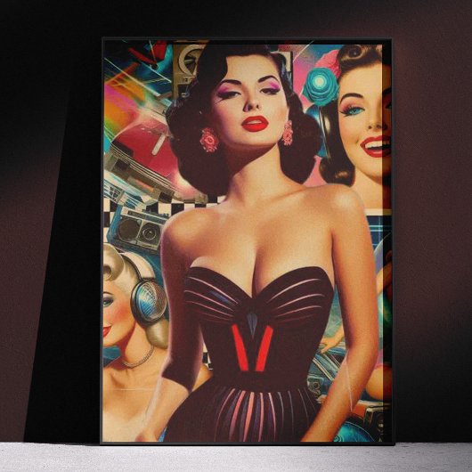Retrowave Pin-up Collage Poster