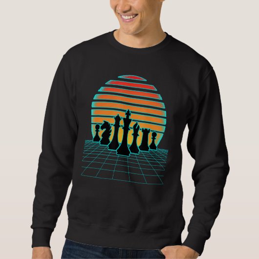 Retrowave Schachfiguren Ästhetischer 80er Style Ga Sweatshirt (Vorderseite)
