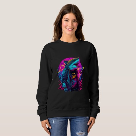 Retrowave Shark Cool Retro 80s Inspired Sweatshirt (Vorne ganz)
