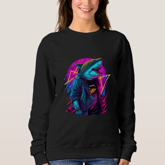 Retrowave Shark Cool Retro 80s Inspired Sweatshirt (Vorderseite)