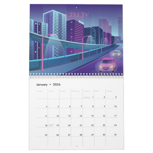 Retrowave Synthwave Cityscapes bis Night 2022 Kalender (Jan 2026)