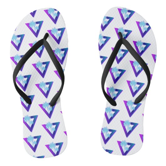 RETROWAVE SYNTHWAVE PALM BÄUME TRIANGLE FLIP FLOPS BADESANDALEN (Fußbett)