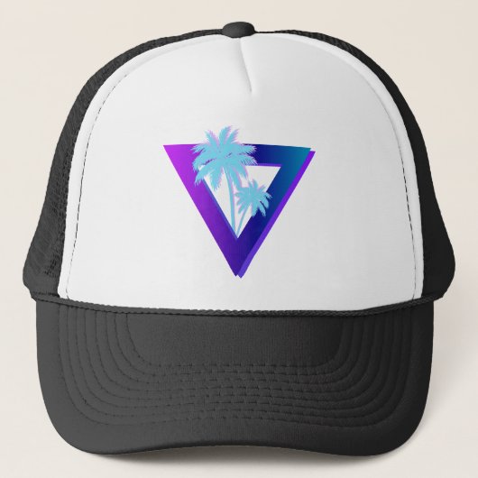 RETROWAVE SYNTHWAVE PALM BÄUME TRIANGLE HAT TRUCKERKAPPE (Vorderseite)