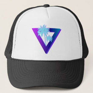 RETROWAVE SYNTHWAVE PALM TREES TRIANGLE HAT TRUCKERKAPPE