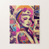 Retrowave Tattoo Button-Up Collage Puzzle (Vertikal)