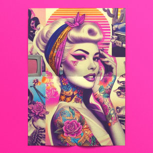 Retrowave Tattoo Button-Up Collage Seidenpapier