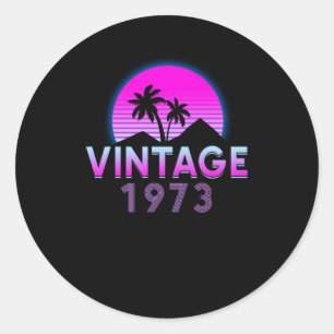 Retrowave Vintag 1973 Geburtstagsgeschenkidee Runder Aufkleber