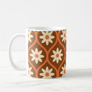 Retroweiße Blumen auf braunem Vintage-Ogee Kaffeetasse