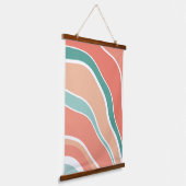 Retrowellen - orange und grün wandteppich mit holzrahmen (Gewinkelt)