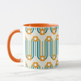 Retrowellen und Blumen, Türkis, Aqua, Orange Tasse