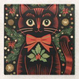 RetroXmasCat  Glasuntersetzer