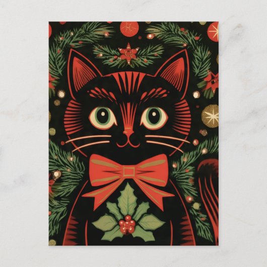 RetroXmasCat Postkarte (Vorderseite)