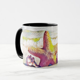 Retrozeichnung Rosa Gelbe Sterne Muscheln Tasse