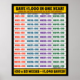 Rett $1.000 in einem Jahr! Money Goals Poster