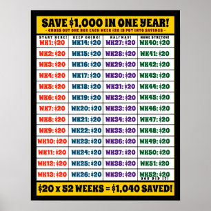 Rett $1.000 in einem Jahr! Money Goals Poster