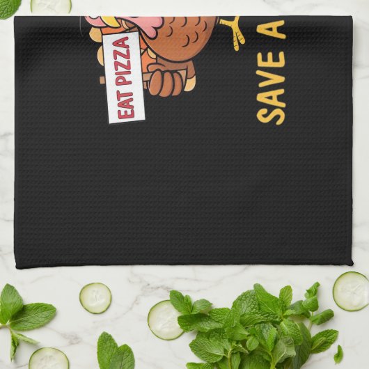 Rett A Turkey Eat Pizza Funny Erntedank Classic Geschirrtuch (Gefaltet)