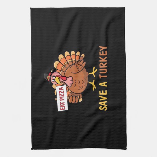 Rett A Turkey Eat Pizza Funny Erntedank Classic Geschirrtuch (Vertikal)