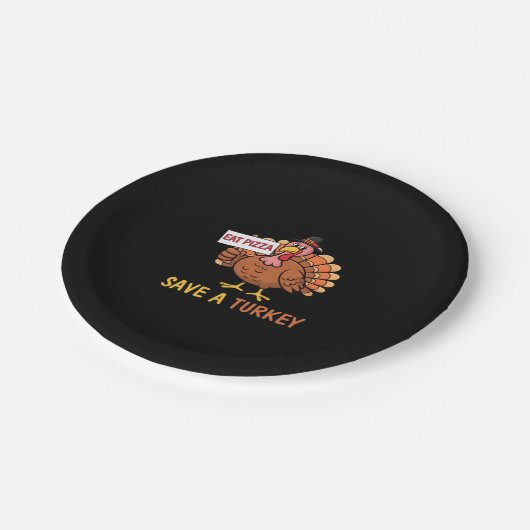 Rett A Turkey Eat Pizza Funny Erntedank Classic Pappteller (Schrägansicht)