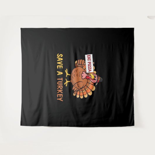 Rett A Turkey Eat Pizza Funny Erntedank Classic Wandteppich (Vorderseite (Horizontal))