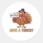 Rett A Turkey Eat Pizza Funny Erntedank Oversiz Runder Aufkleber (Vorderseite)
