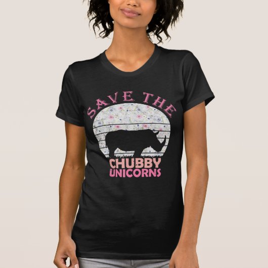 Rett Chubby Unicorn Floral Rhino Geschenk T-Shirt (Vorderseite)