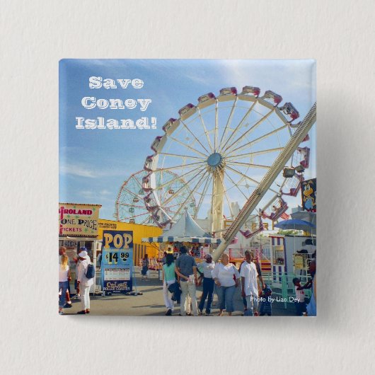 Rett Coney Island! Square Button (blau) (Vorderseite)