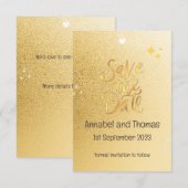 RETT DAS ZEITPUNKT - funkelnd Gold. bearbeitbar Save The Date (Vorne/Hinten)