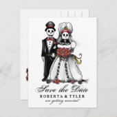 Rett Date Halloween Skeletons Red PostCard Ankündigungspostkarte (Vorne/Hinten)